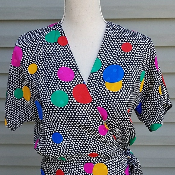SOLD - Vintage Rainbow Polka Dot Dress - Picture 4 of 8